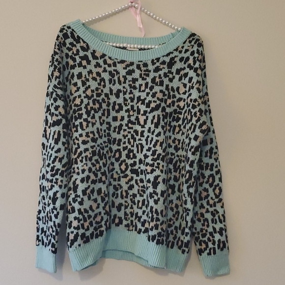 PINK Victoria's Secret Sweaters - Victoria's Secret Pink Blue Leopard Print Sweater